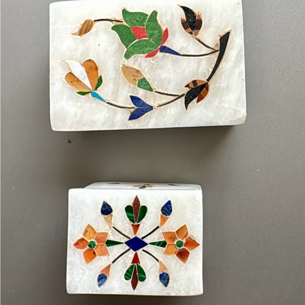 Inlaid Marble Trinket Boxes with Colorful Floral Pietra Dura Design